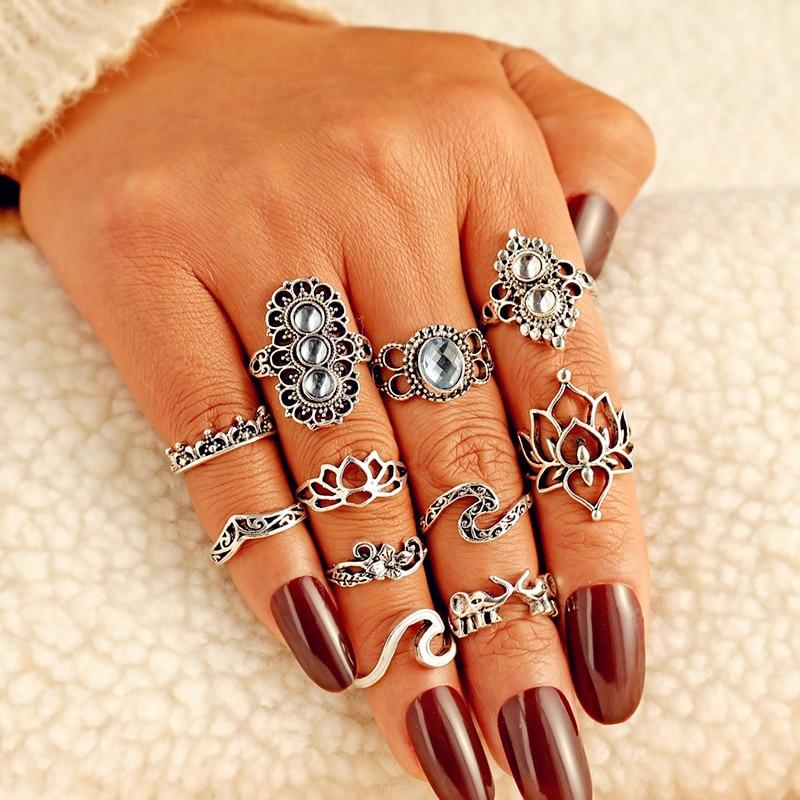 Vintage Gold Star Midi Moon Rings Set - Kirijewels.com