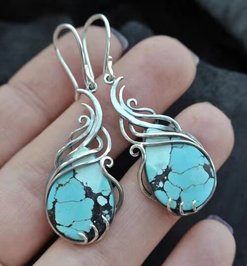 Moonstone Inlay Zircon 925 Sterling Silver Earrings