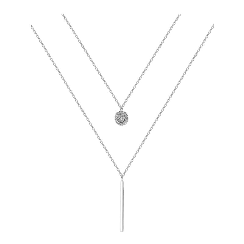 Full Zircon 925 Sterling Silver Double Layer Necklace