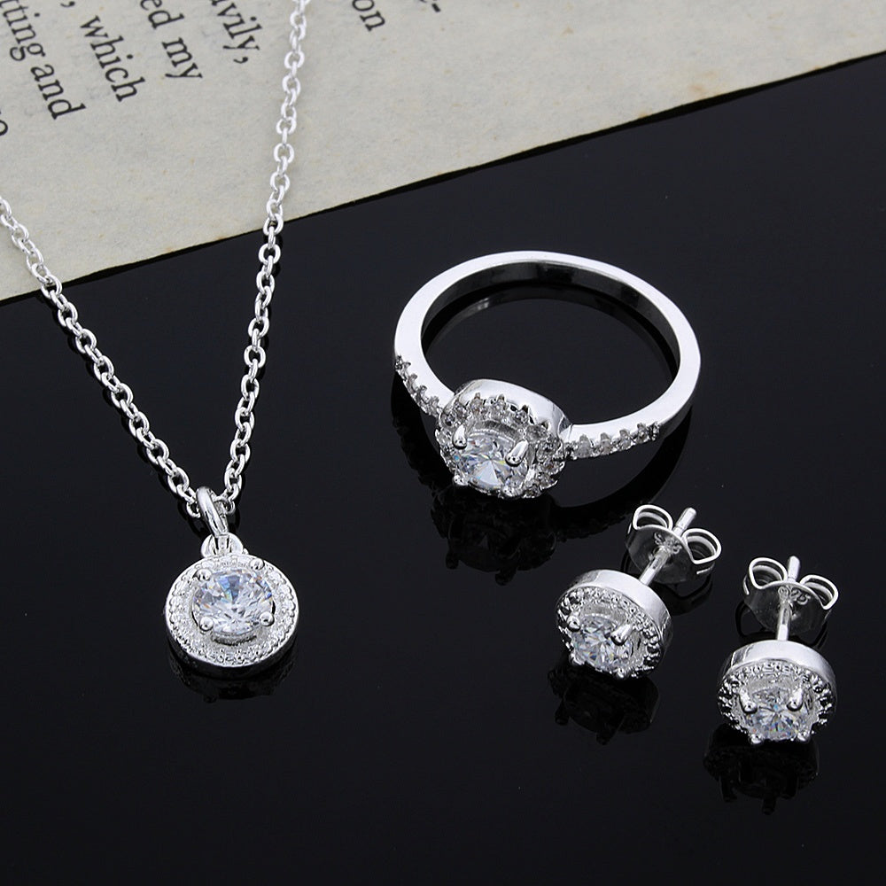 Noble Solid Sterling Silver Crystal CZ Jewelry Set