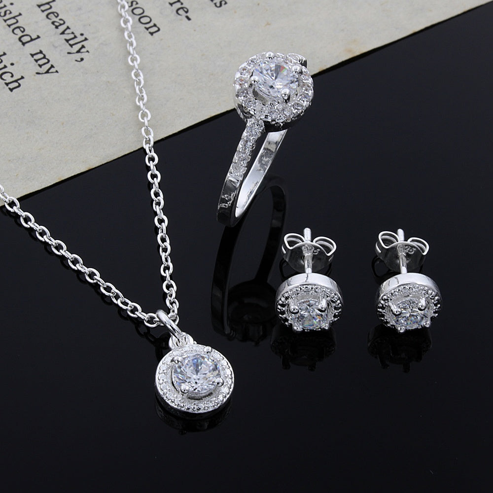 Noble Solid Sterling Silver Crystal CZ Jewelry Set
