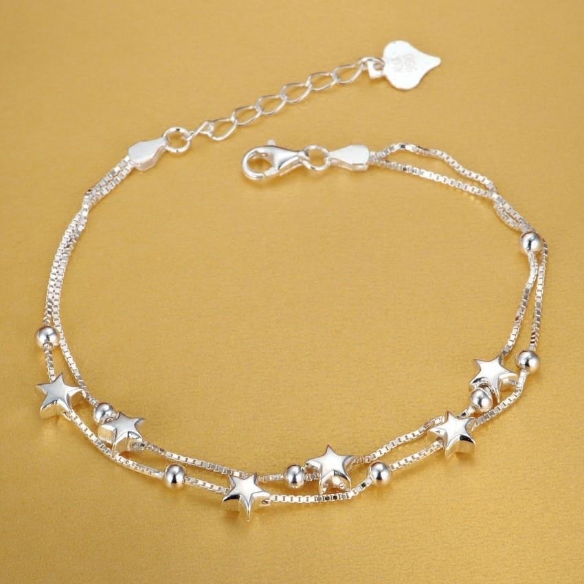 Double Layer 925 Sterling Silver Wedding Star Bracelet