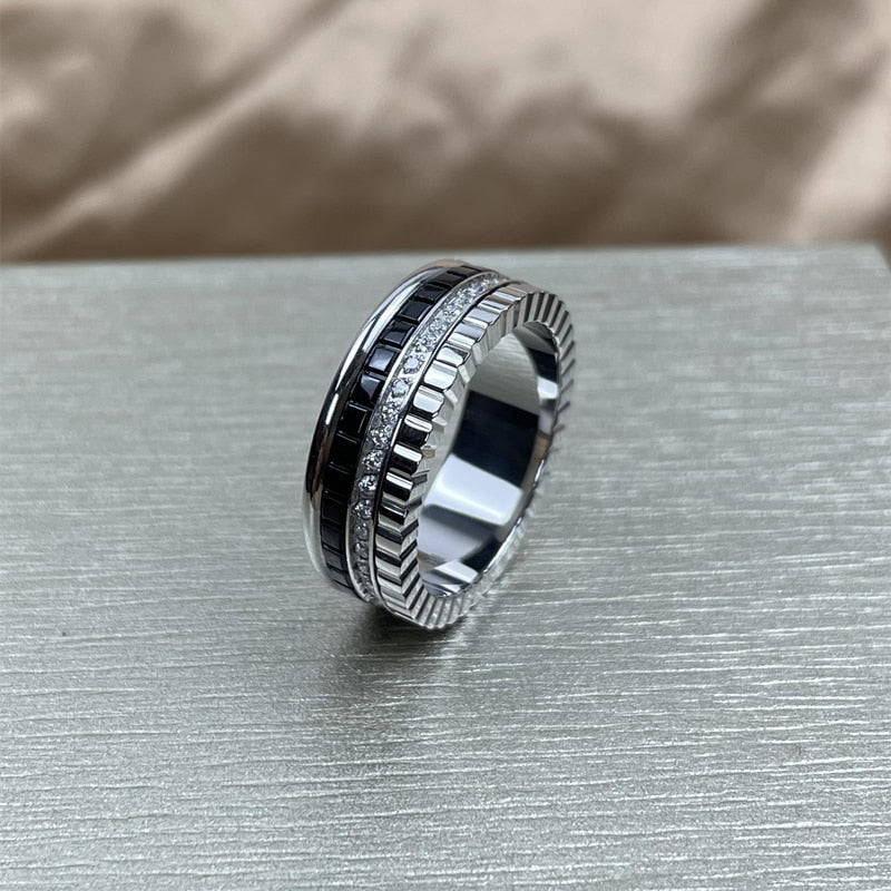 Bridal 925 Sterling Silver Gear Ceramic Rotating Ring