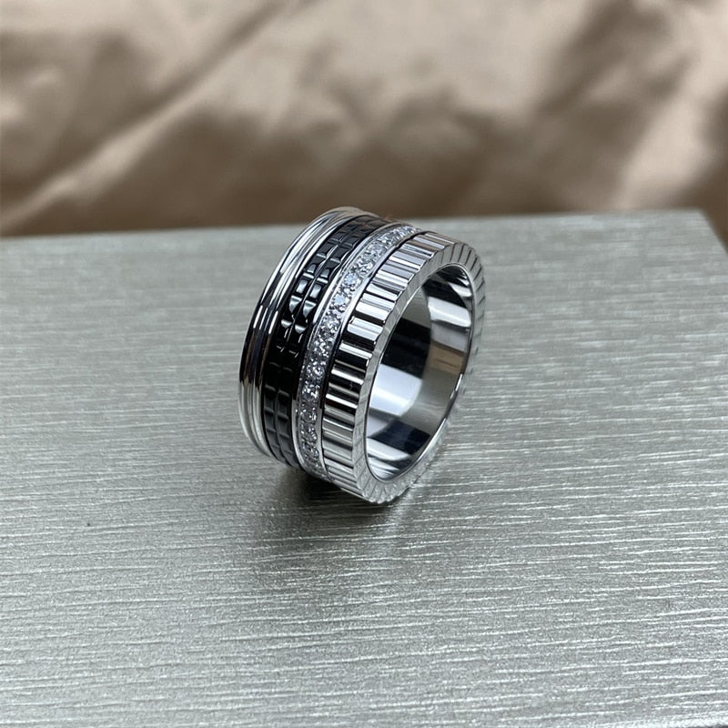 Bridal 925 Sterling Silver Gear Ceramic Rotating Ring