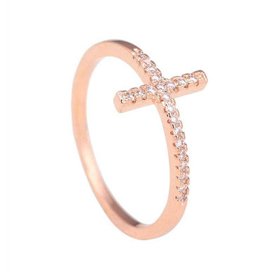 Free Sideways Silver Plated Cross Ring-Rings-Kirijewels.com-6-Rose Gold Color-Kirijewels.com