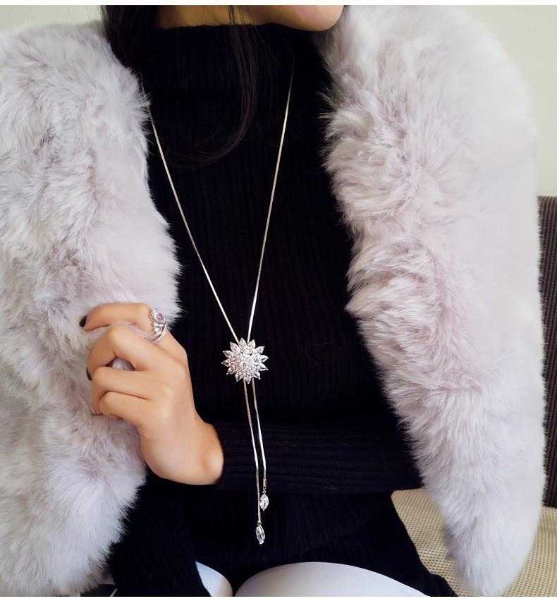 Free White Crystal Sunflower Long Necklace-Pendant Necklaces-Kirijewels.com-white-Kirijewels.com