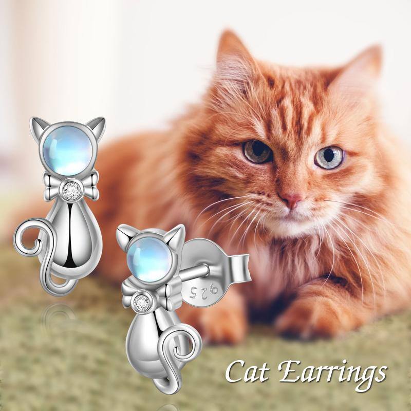 Moonstone Sterling Silver Cat Earrings