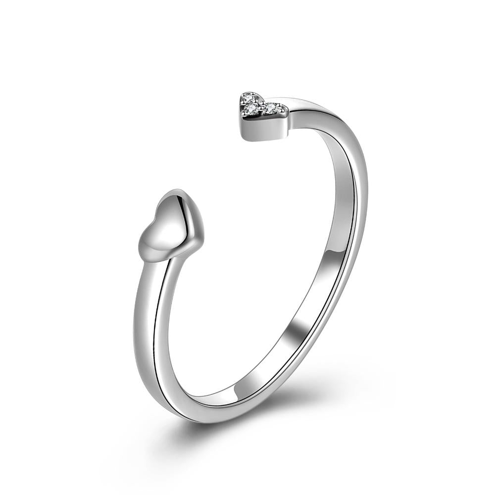 Double Heart Sterling Sliver Open Ring