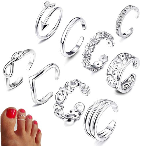 Beach Vacation Knuckle Foot Open Toe Ring Set