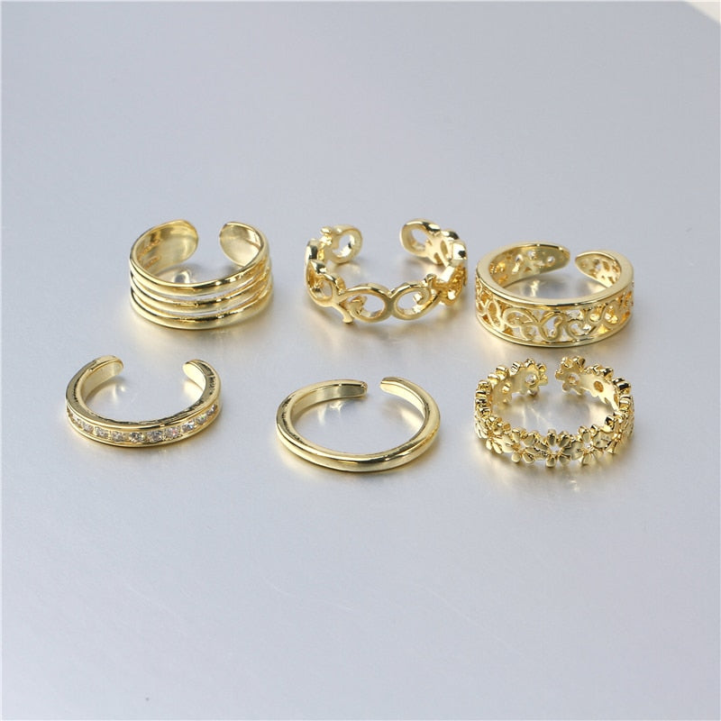 Beach Vacation Knuckle Foot Open Toe Ring Set