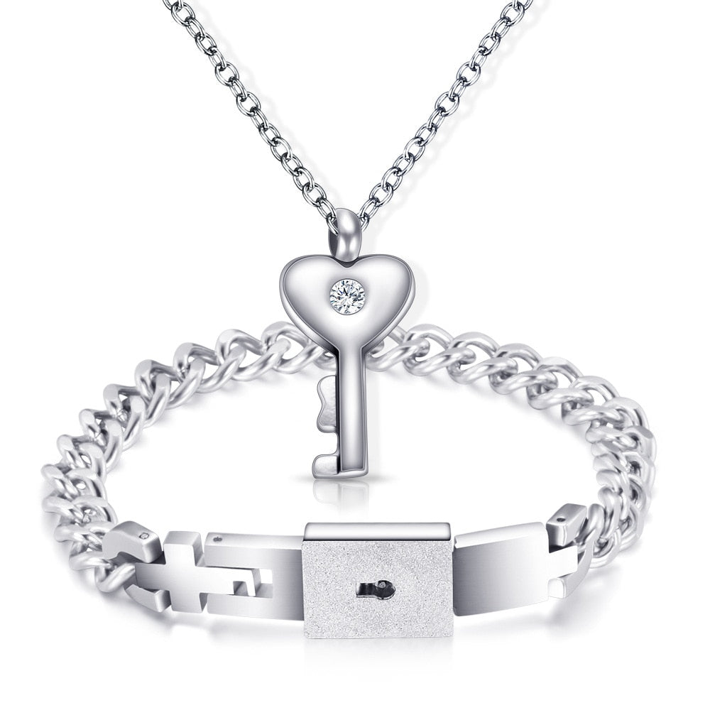 Couple Love Heart Lock Jewelry Set