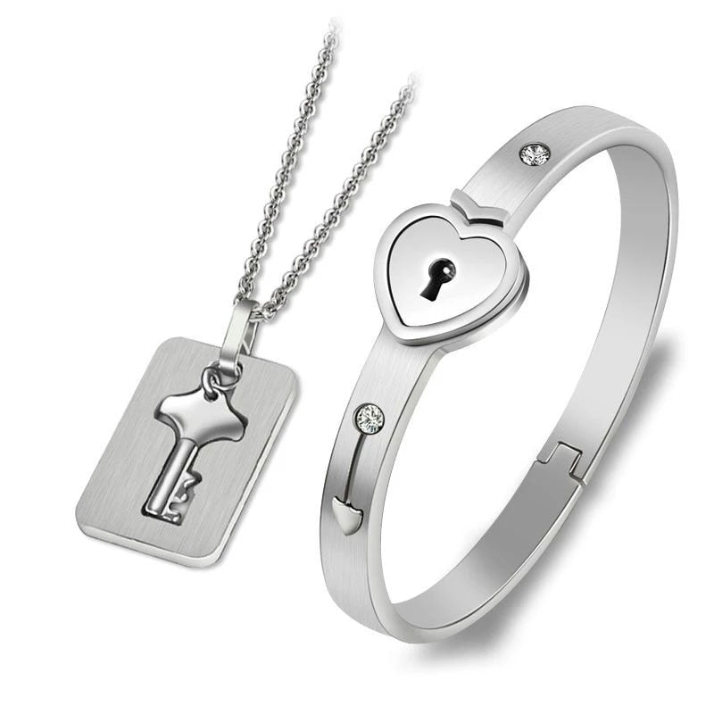 Couple Love Heart Lock Jewelry Set