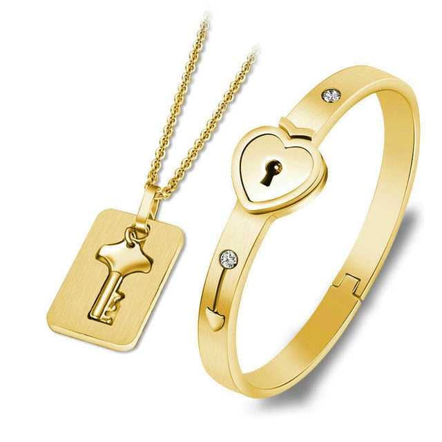 Couple Love Heart Lock Jewelry Set