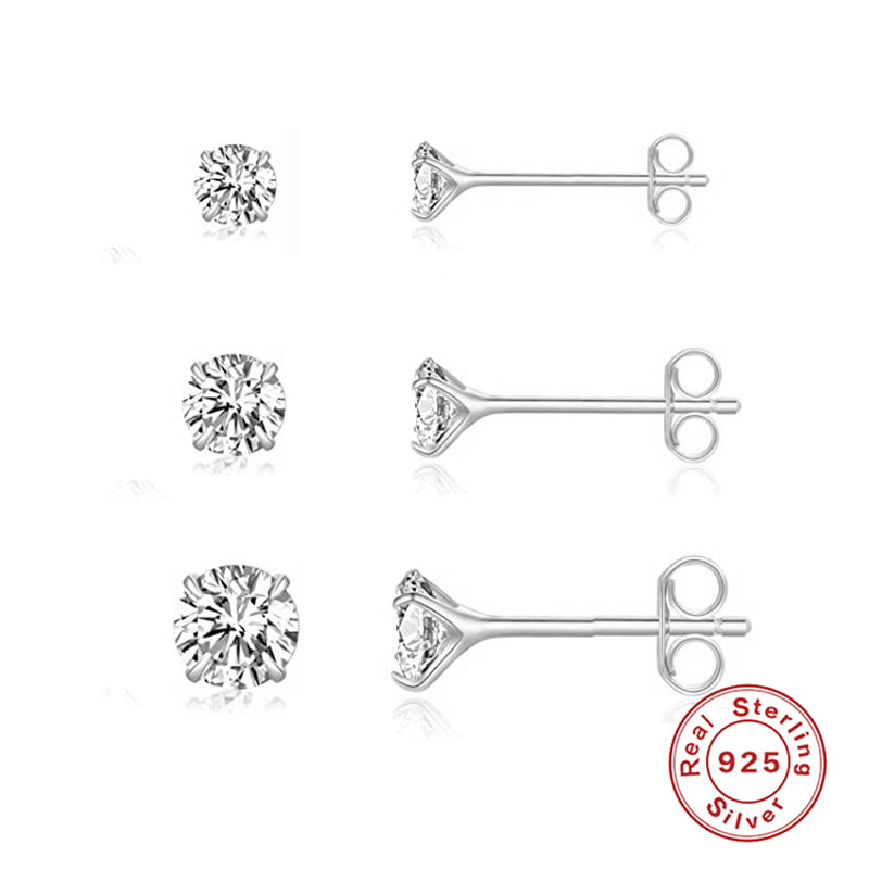 Glossy Diamond 925 Sterling Silver Star Stud Earrings