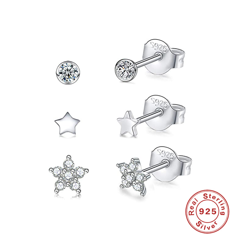 Glossy Diamond 925 Sterling Silver Star Stud Earrings