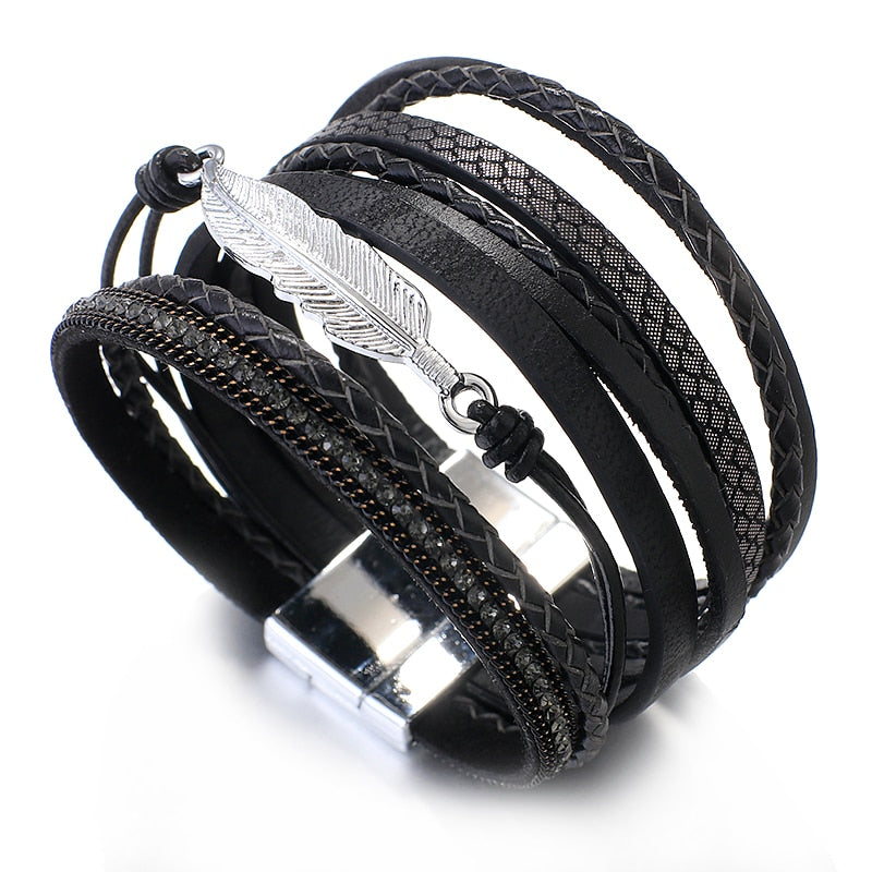 Leather Charm Wristband Bangle  Metal Charm Wristband Bangle