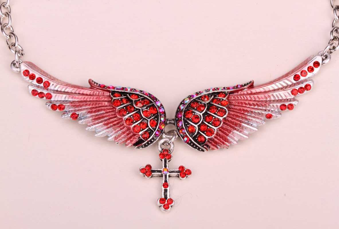 Crystal Angel Wing Cross Necklace-Pendant Necklaces-Kirijewels.com-red crystal-Kirijewels.com