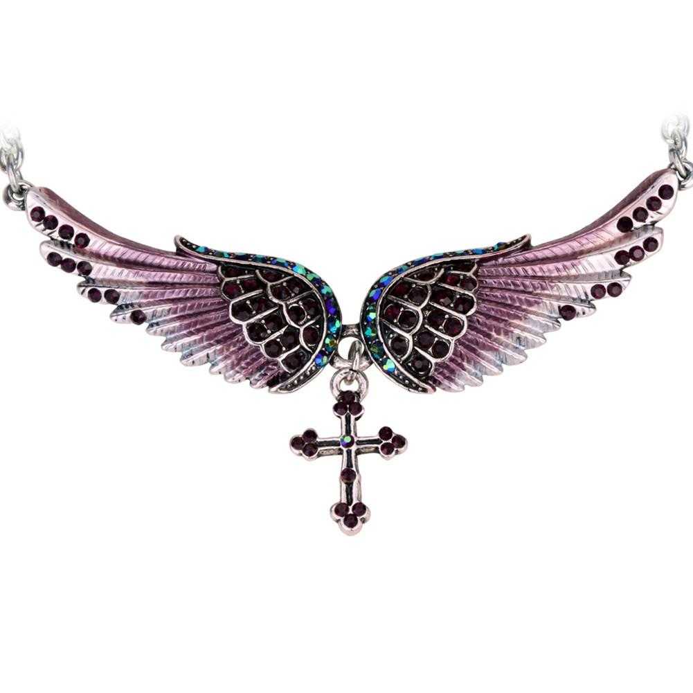 Crystal Angel Wing Cross Necklace/2-Pendant Necklaces-Kirijewels.com-purple crystal-Kirijewels.com