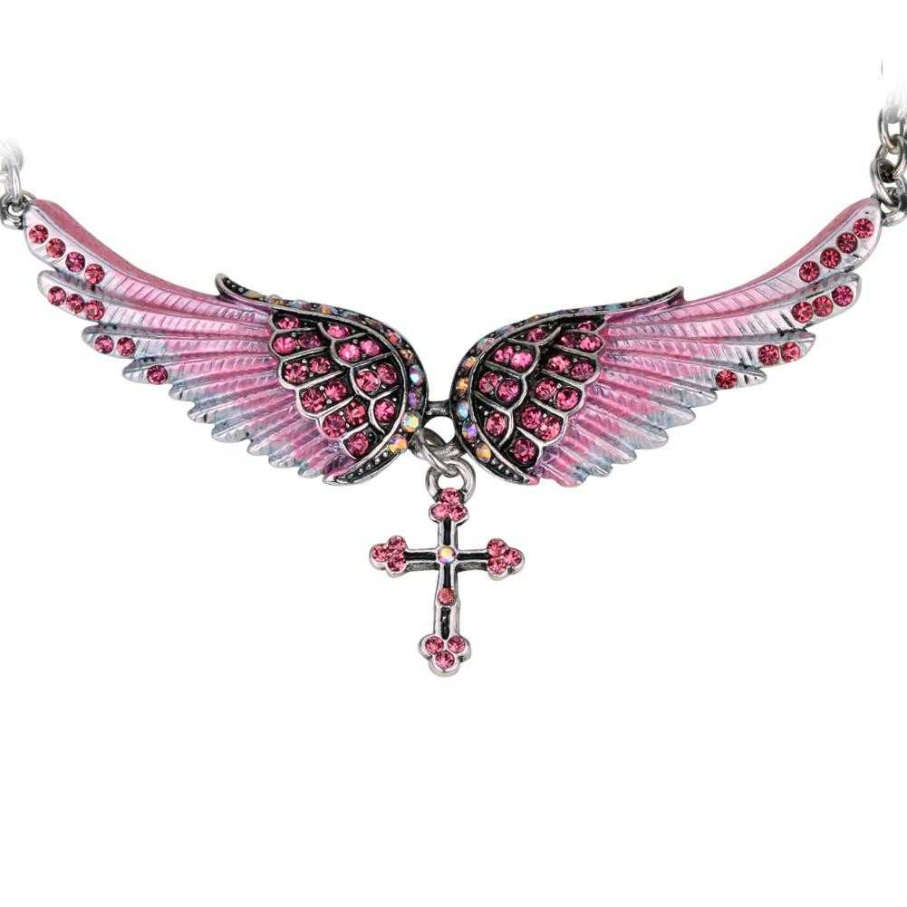 Crystal Angel Wing Cross Necklace/2-Pendant Necklaces-Kirijewels.com-pink crystal-Kirijewels.com