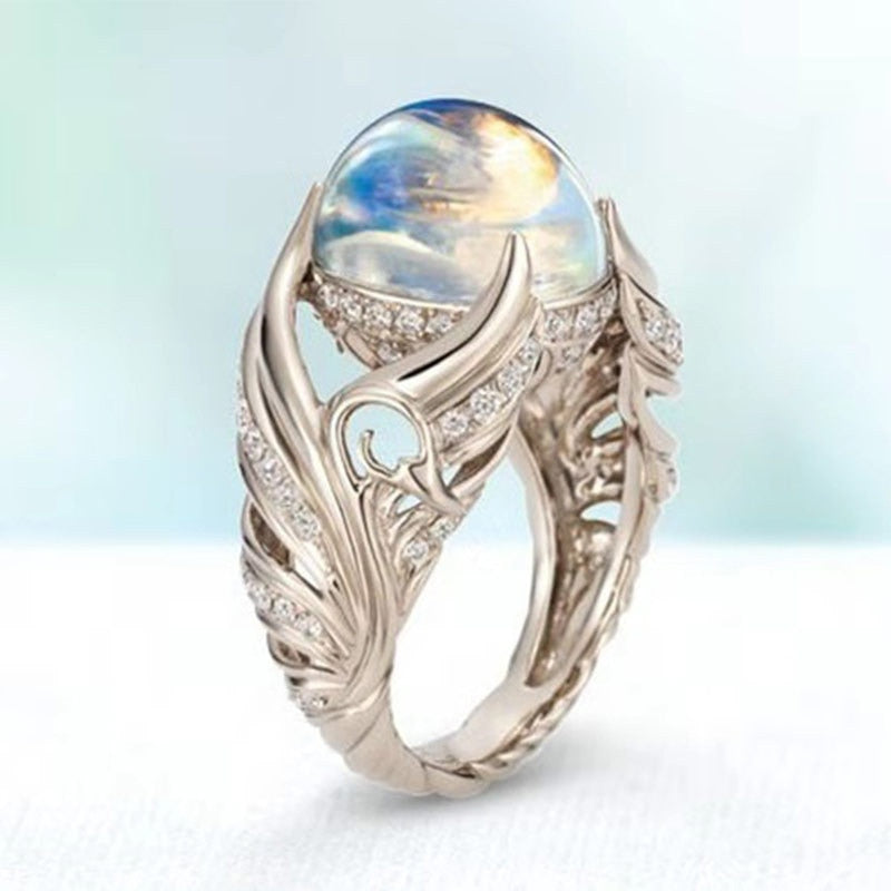 Anna Moonstone Circular Angel Wings Ring