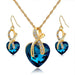 Free LongWay Austrian Crystal Heart Jewelry Set-Jewelry Set-Kirijewels.com-Gold Blue-Kirijewels.com