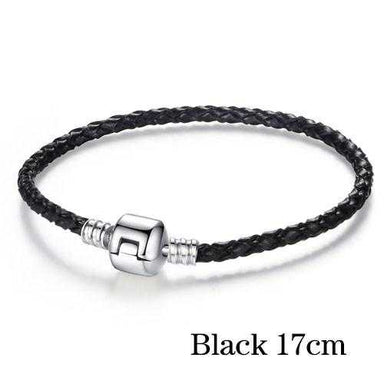 Silver Plated Genuine Leather Bracelet-Bracelet-Kirijewels.com-18cm black-Kirijewels.com