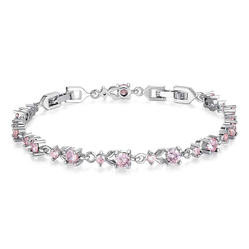 Free Gold Plated Crystal Link Chain Bracelet-Chain & Link Bracelets-Kirijewels.com-Pink-Kirijewels.com