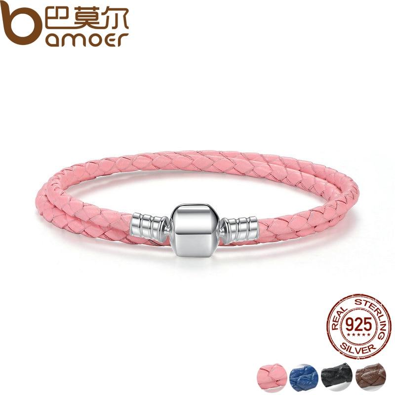 Fatema 925 Sterling Silver Snake Genuine Braided Leather Bracelet