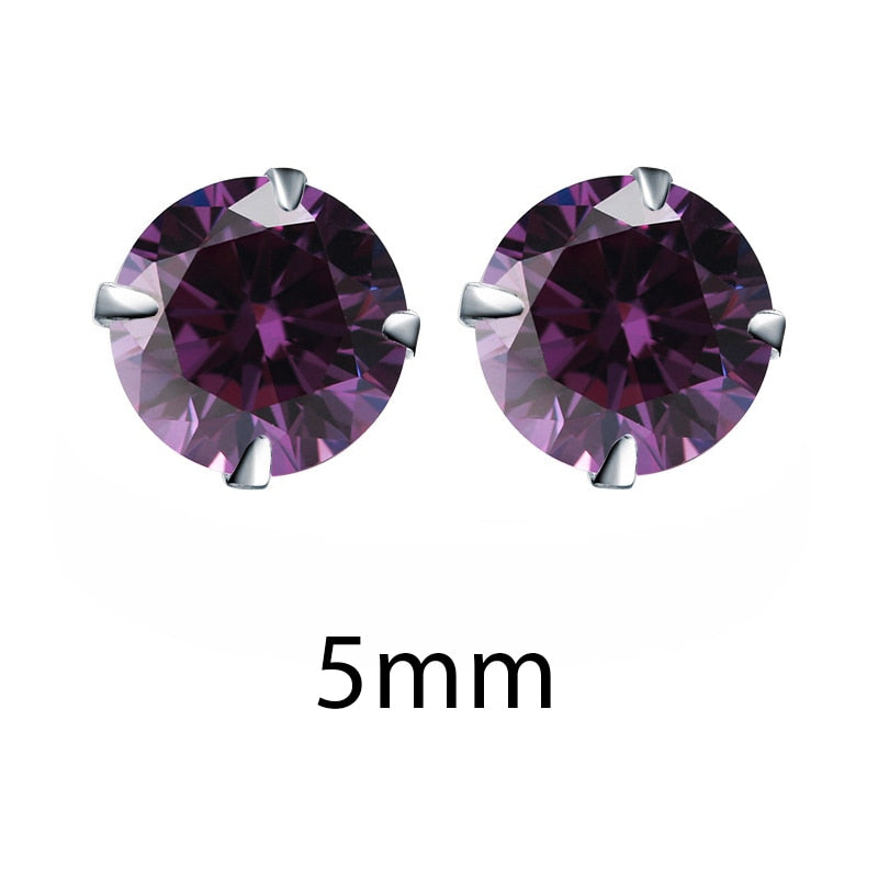 Cubic Zirconia Stone 925 Sterling Silver Stud Earrings