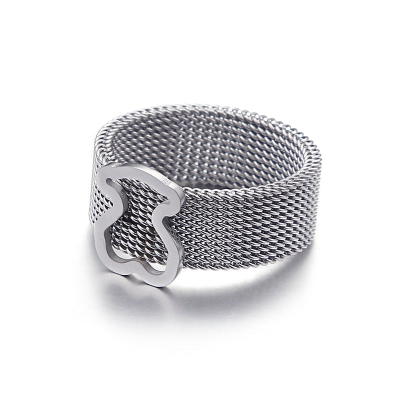 Bear Hollow Titanium Steel Mesh Ring