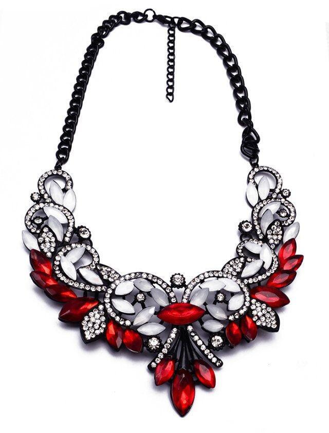 Best Lady Crystal Statement Necklace-Pendant Necklaces-Kirijewels.com-Red White-Kirijewels.com