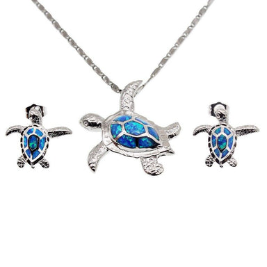 Birthstone 925 Sterling Silver Blue Opal Sea Turtle Jewelry Set - Kirijewels.com