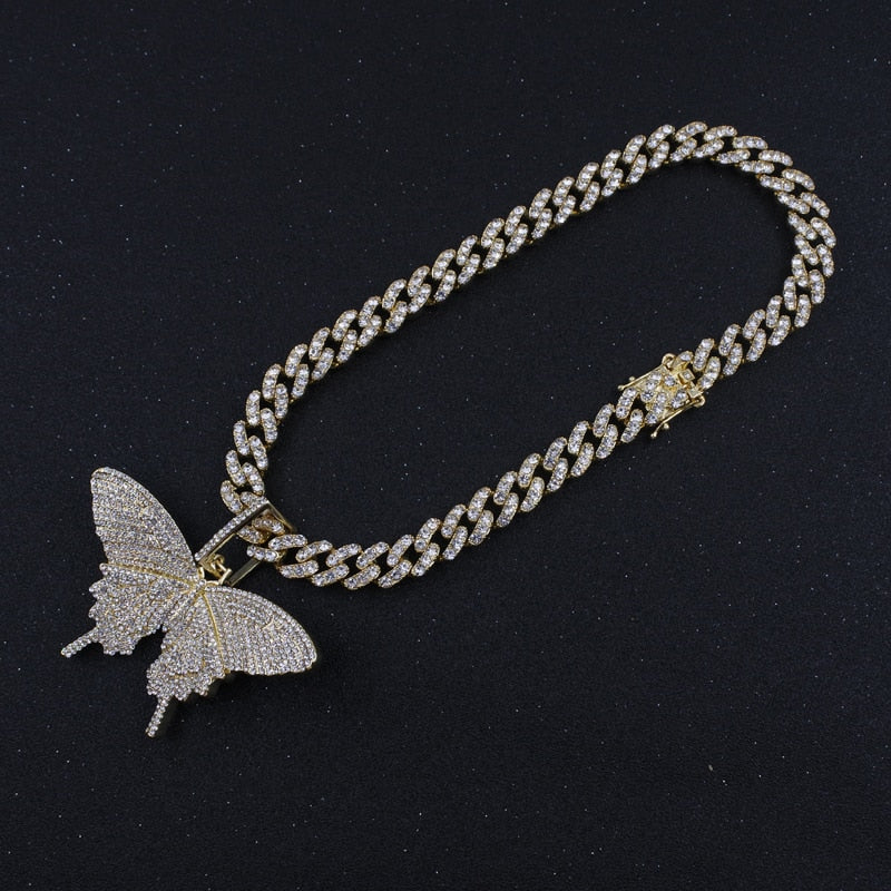 Miami Cuban Chain Butterfly Necklace
