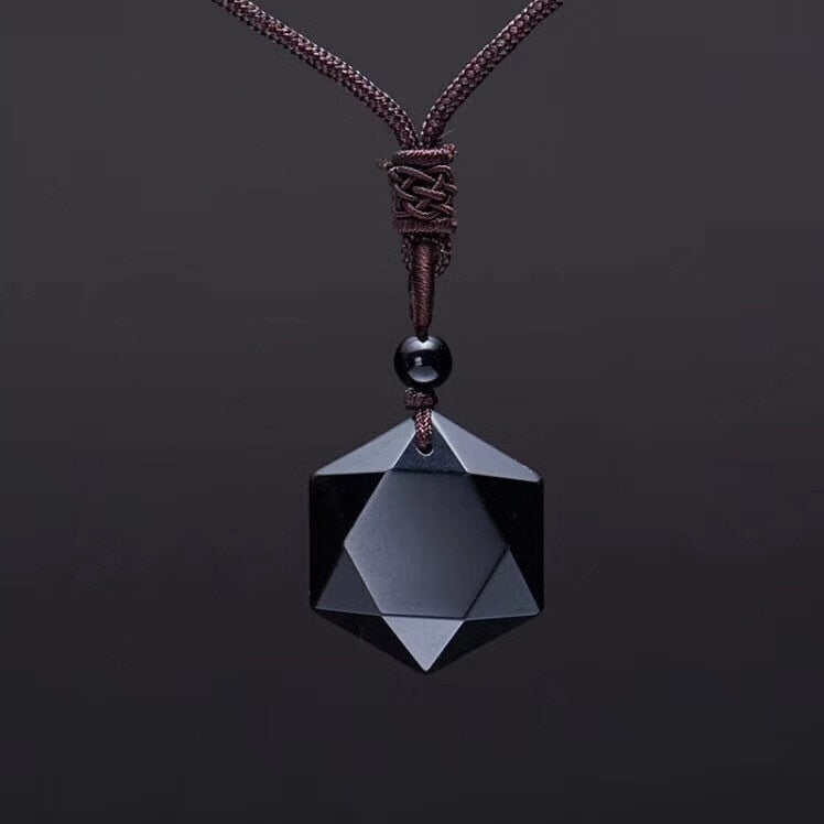 Buddha Black Obsidian Six Stars Lucky Amulet Necklace