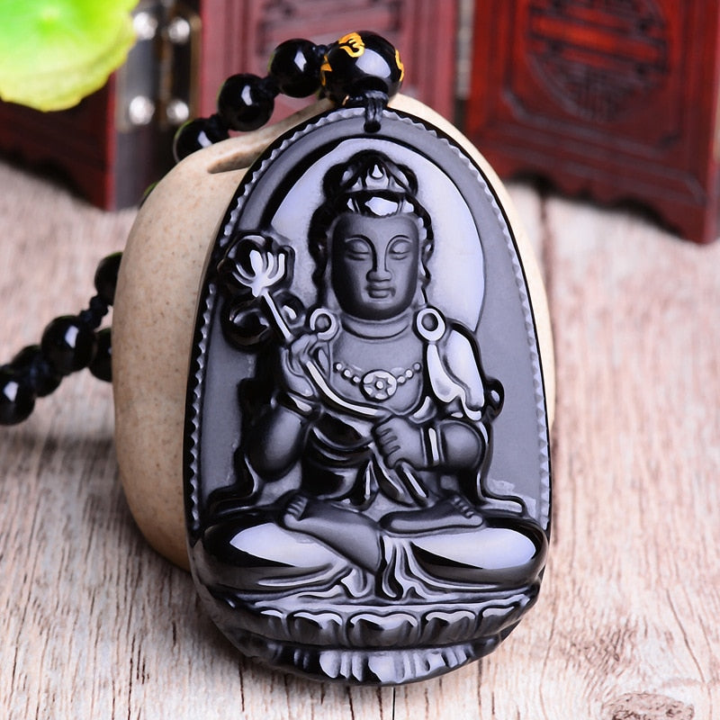Natural Black Obsidian Carved Laughing Buddha Amulet Pendant Necklace, –  NIYIXUAN
