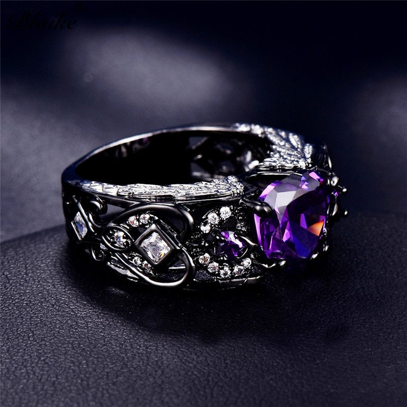 Purple Zircon Gold Filled 925 Silver Angel Wing Engagement Ring