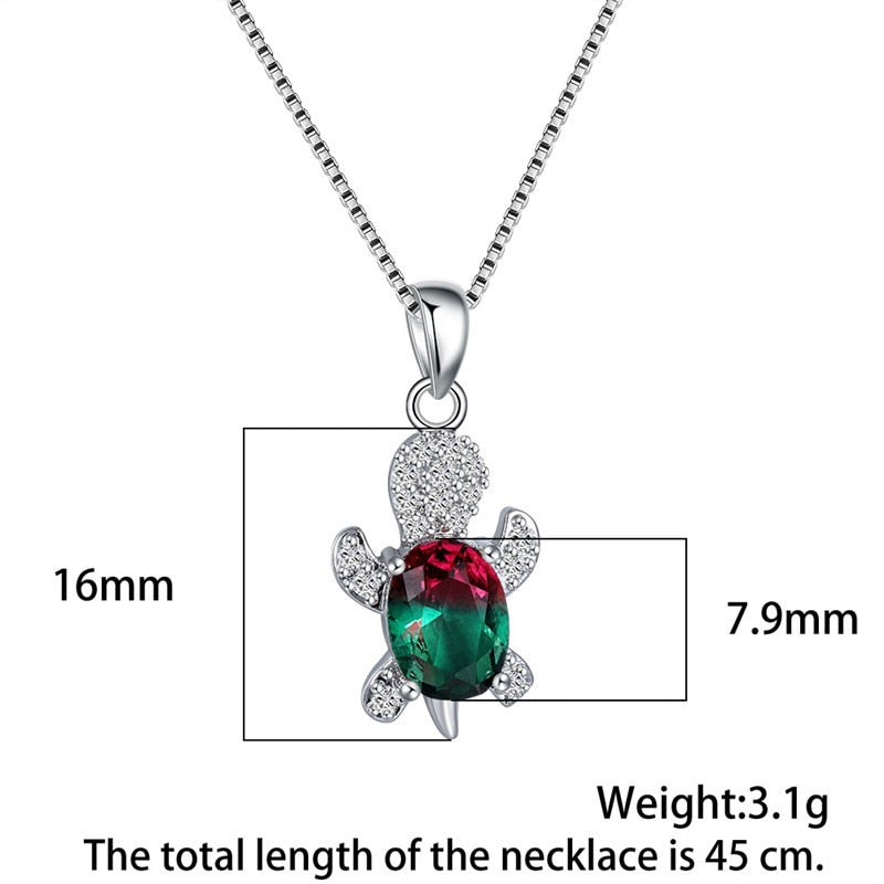 Cubic Zirconia Rainbow Stone Turtle Necklace