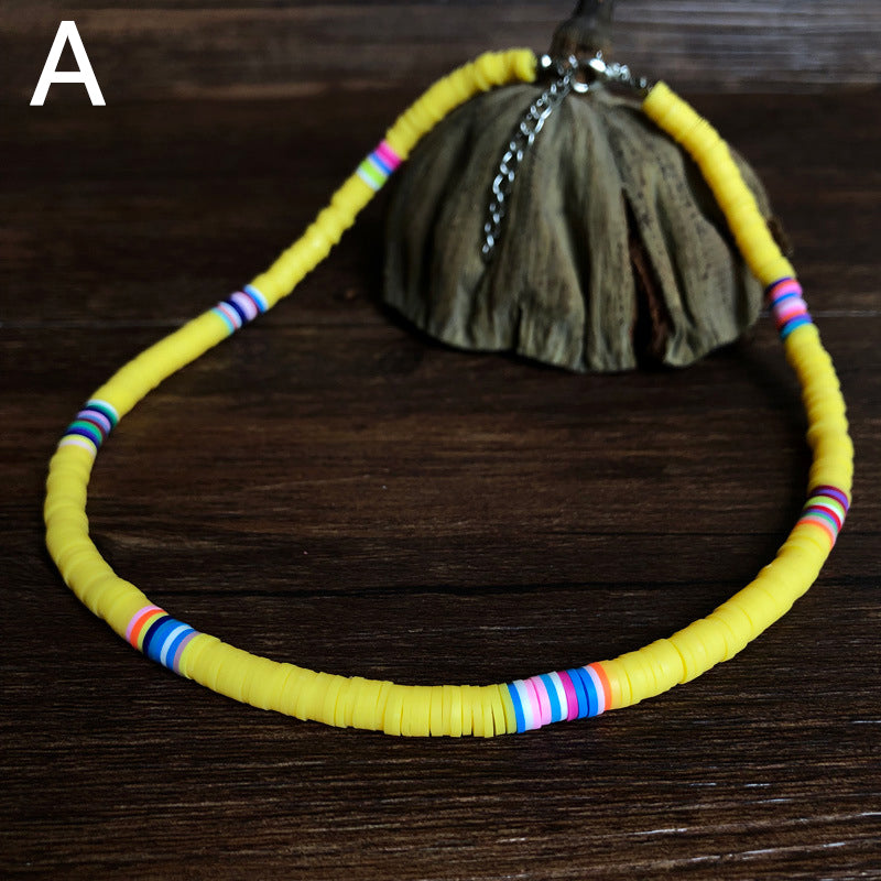 Bohemian Clay Beaded Adjustable Rainbow Necklace