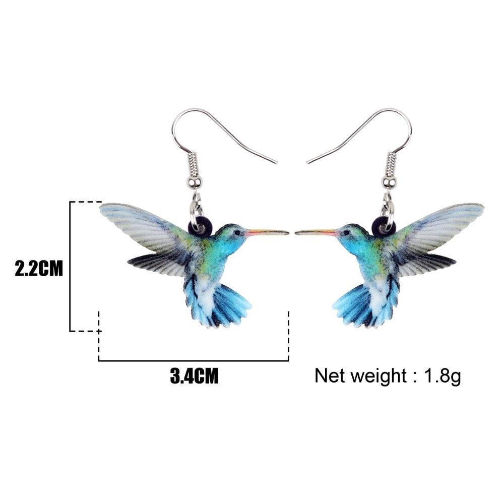 BONSNY Acrylic Floral Rainbow Color Hummingbird Birds Earrings Fashion Long Drop  Dangle Jewelry For Women Girls