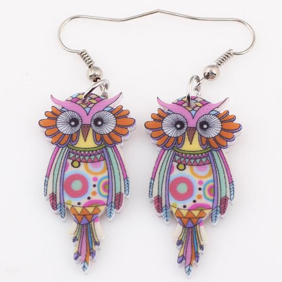 Long Acrylic Owl Drop Earrings-Drop Earrings-Kirijewels.com-Multicolor-Kirijewels.com