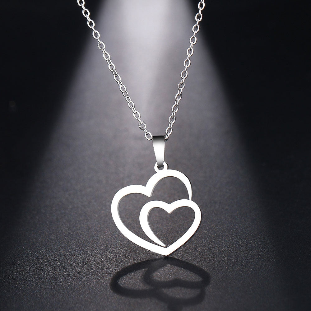 Emma Hollow Double Heart Stainless Steel Necklace