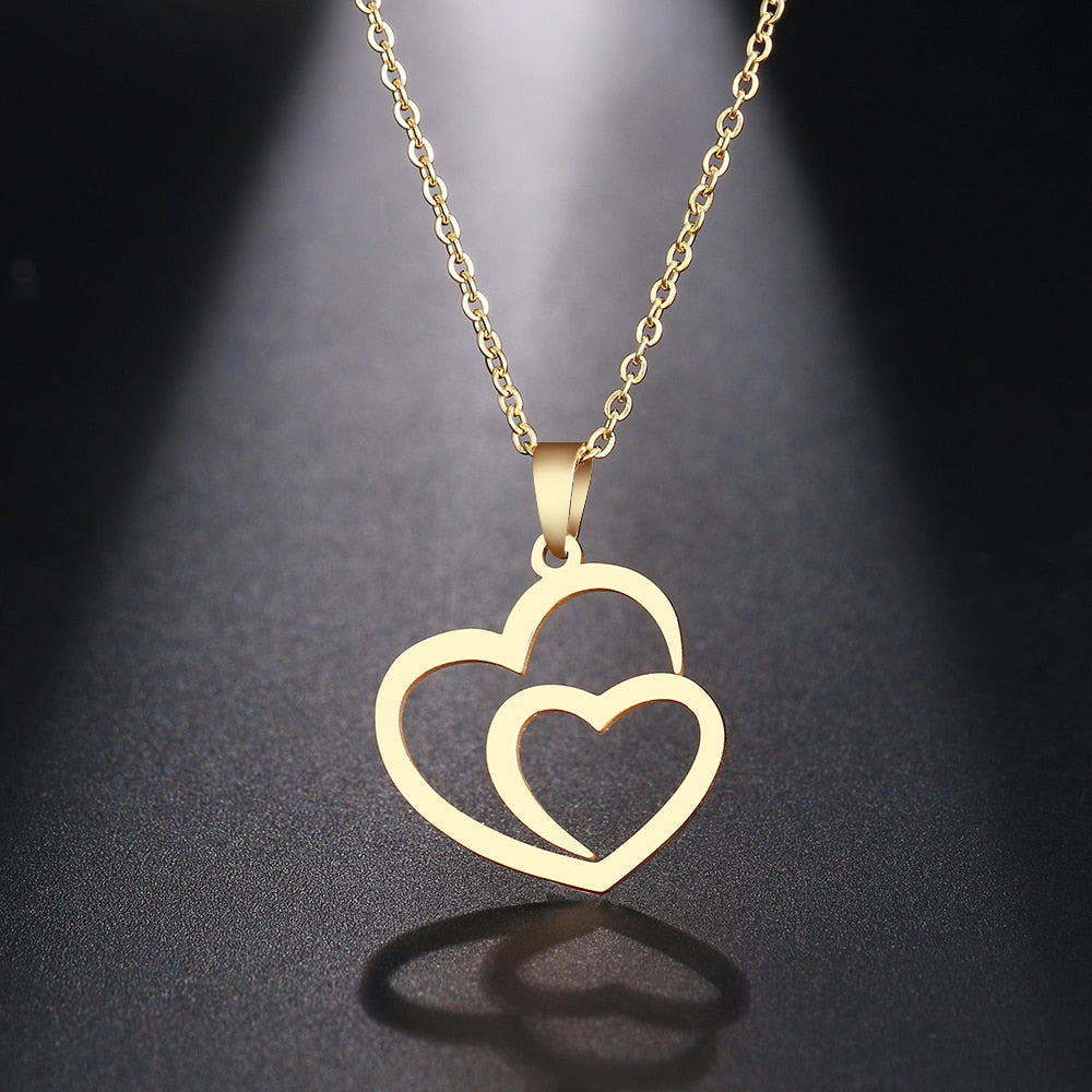 Emma Hollow Double Heart Stainless Steel Necklace