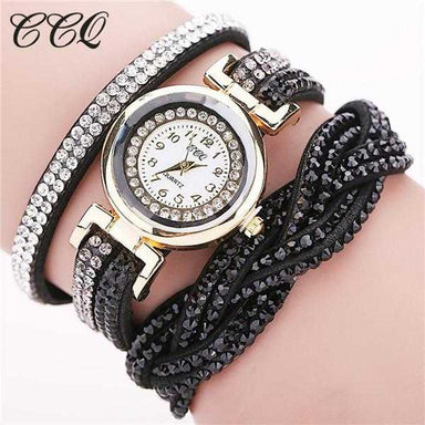 Free Rhinestone Braided Leather Bracelet Watch-Women's Watches-Kirijewels.com-Black-Kirijewels.com