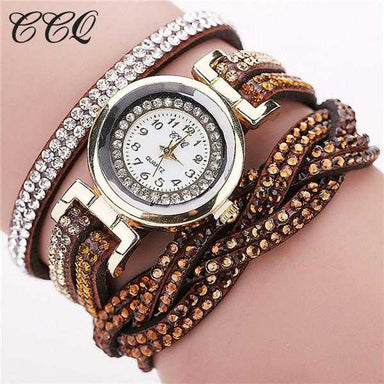 Free Rhinestone Braided Leather Bracelet Watch-Women's Watches-Kirijewels.com-Brown-Kirijewels.com