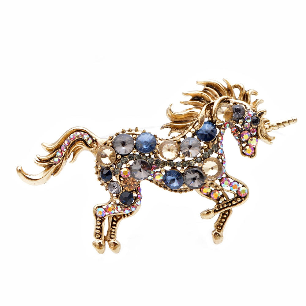 Vintage Rhinestone Unicorn Horse Brooch