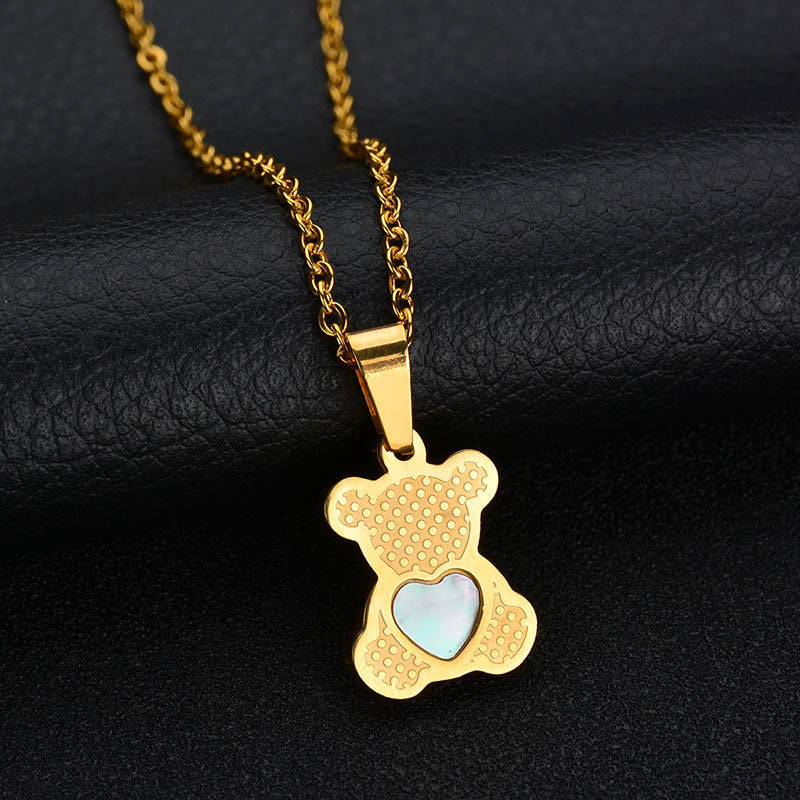 Charm Hollow Cubic Zirconia Bear Chain Necklace