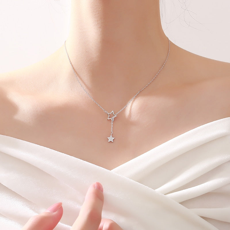 Charming 925 Sterling Silver Star Choker Necklace