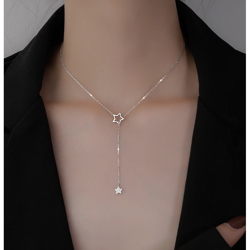 Charming 925 Sterling Silver Star Choker Necklace