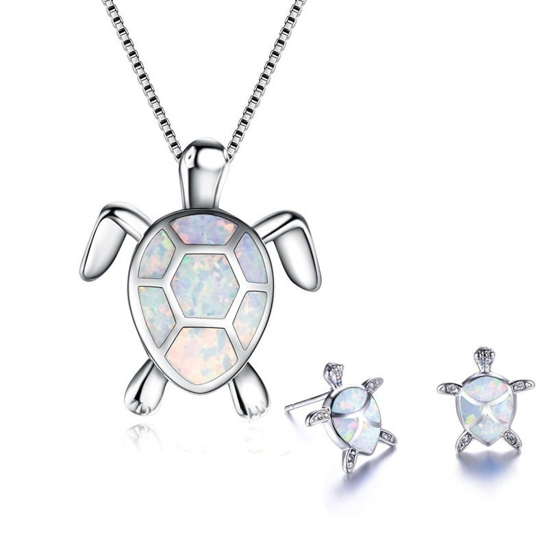 Classic Fire Opal Sea Turtle Jewelry Set