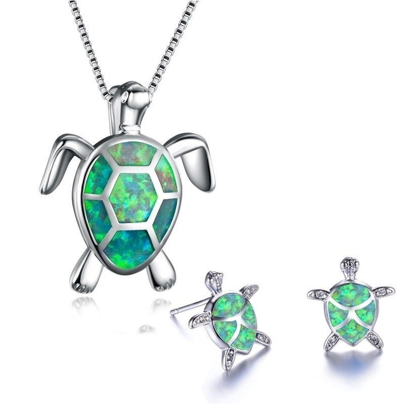Classic Fire Opal Sea Turtle Jewelry Set